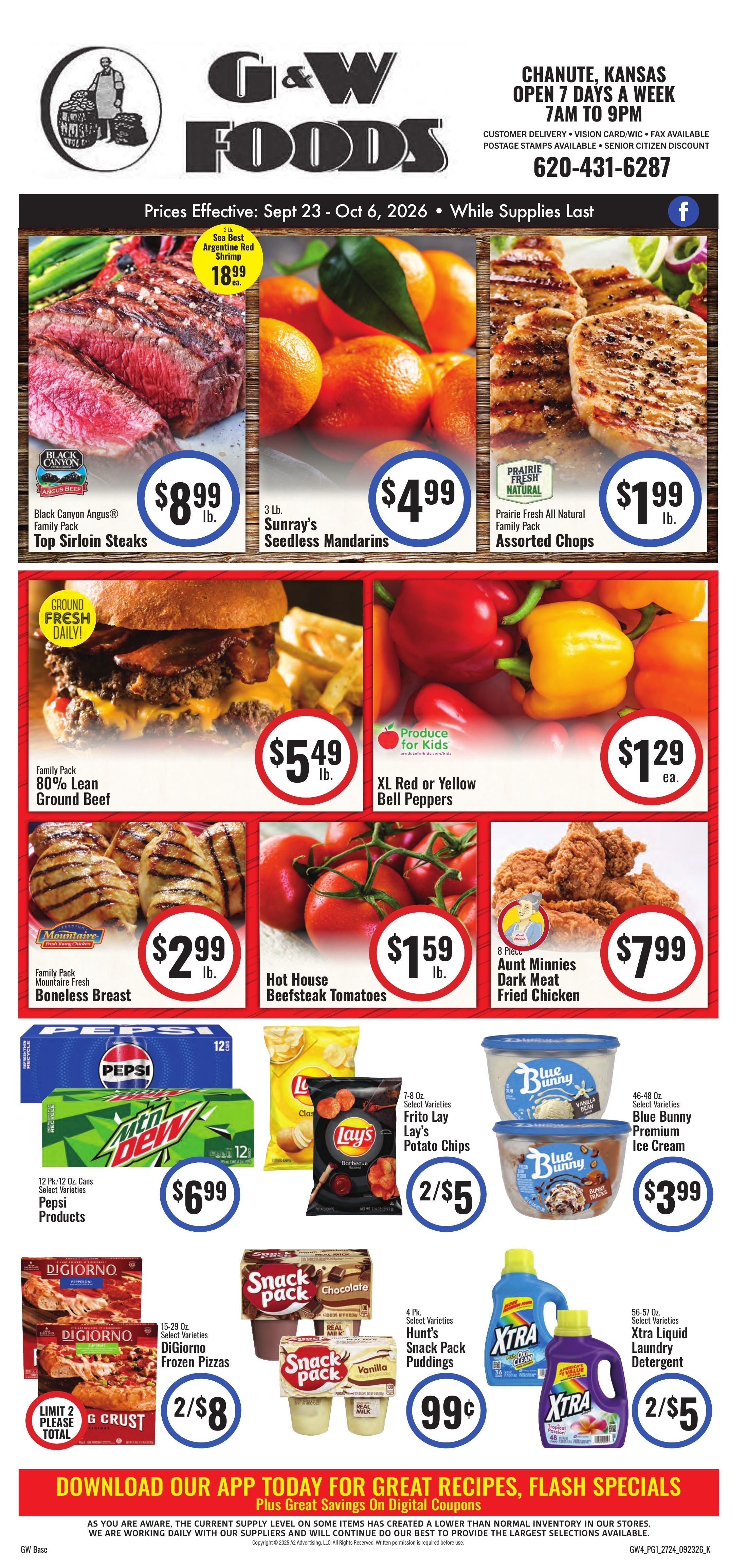 G&W Foods (517 West Main Street, Chanute, KS, USA, Chanute, KS) Weekly Ad September 23 - October 6, 2026