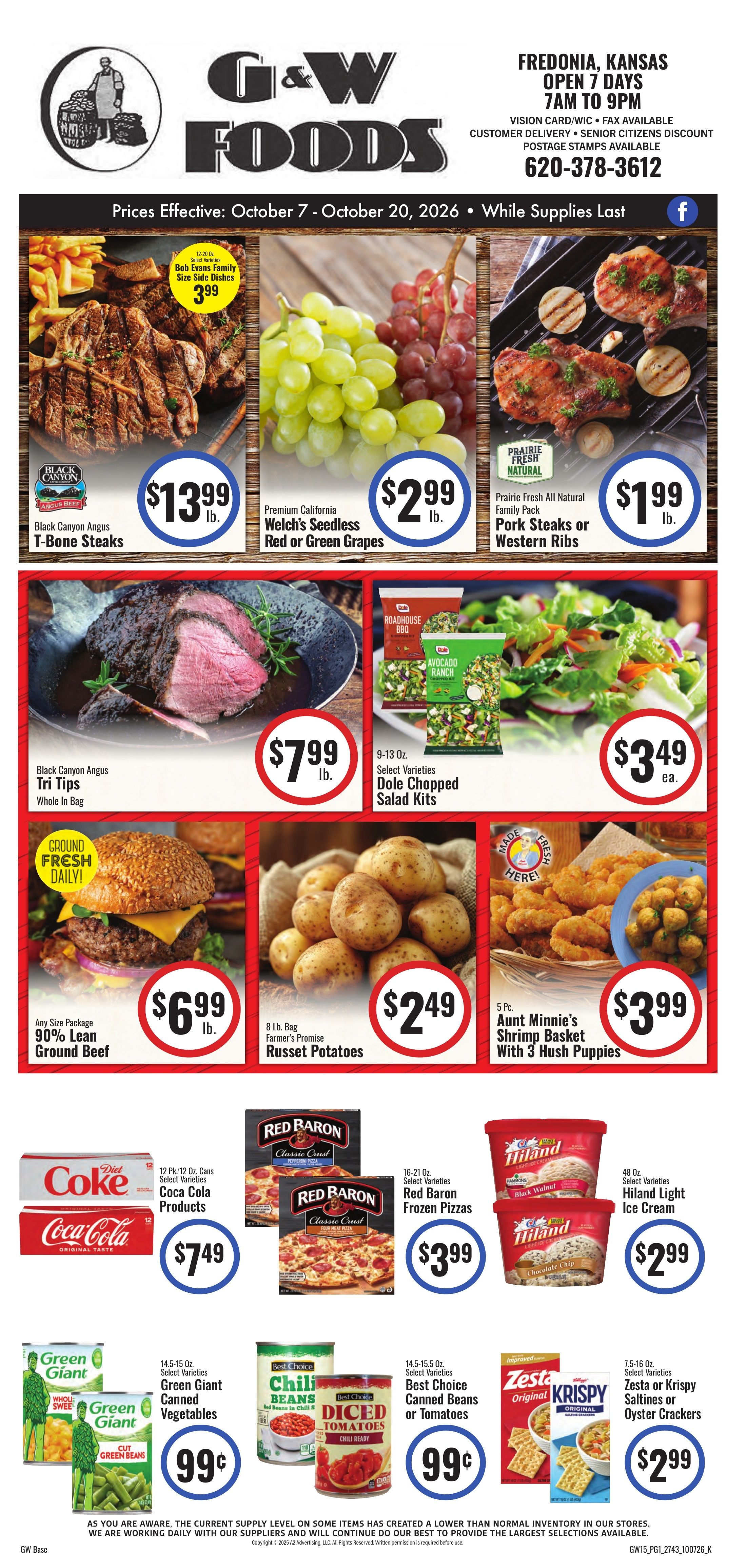 G&W Foods (Fredonia, KS) Weekly Ad October 7 - 20, 2026