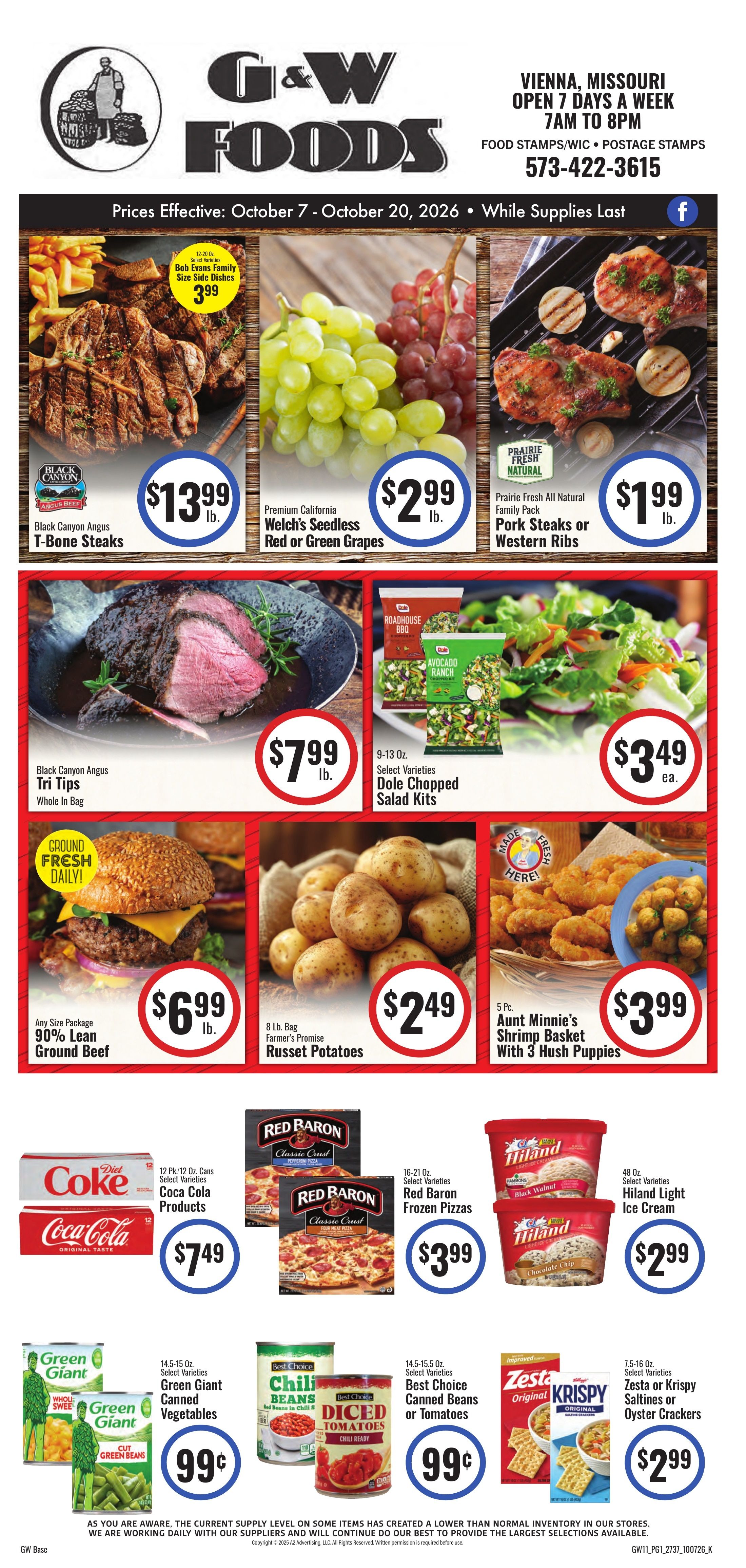 G&W Foods (Vienna, MO) Weekly Ad October 7 - 20, 2026