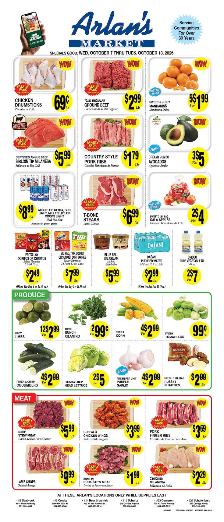 Arlan's Market (Cameron and other locations, TX) Weekly Ad October 7 - 13, 2026