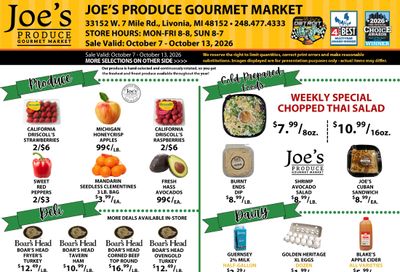 Joe's Produce Gourmet Market Weekly Ad October 7 - 13, 2026