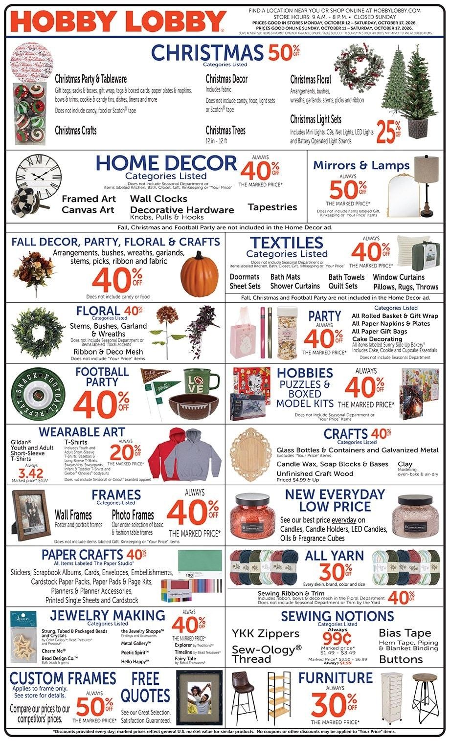 Hobby Lobby Weekly Ad October 11 - 17, 2026