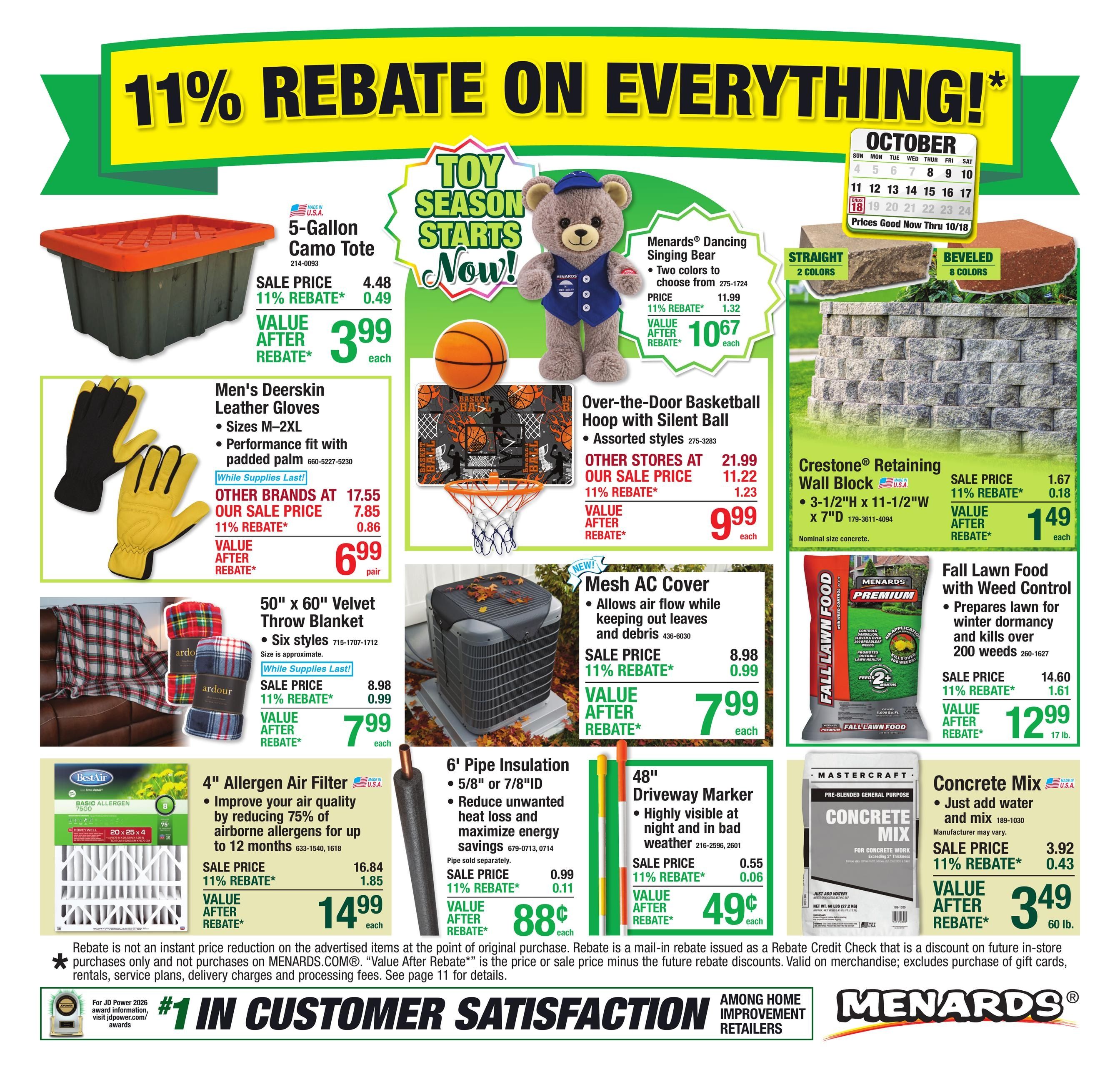 Menards (Manila Area, AR) 11% Rebate Sale Weekly Ad October 7 - 18, 2026
