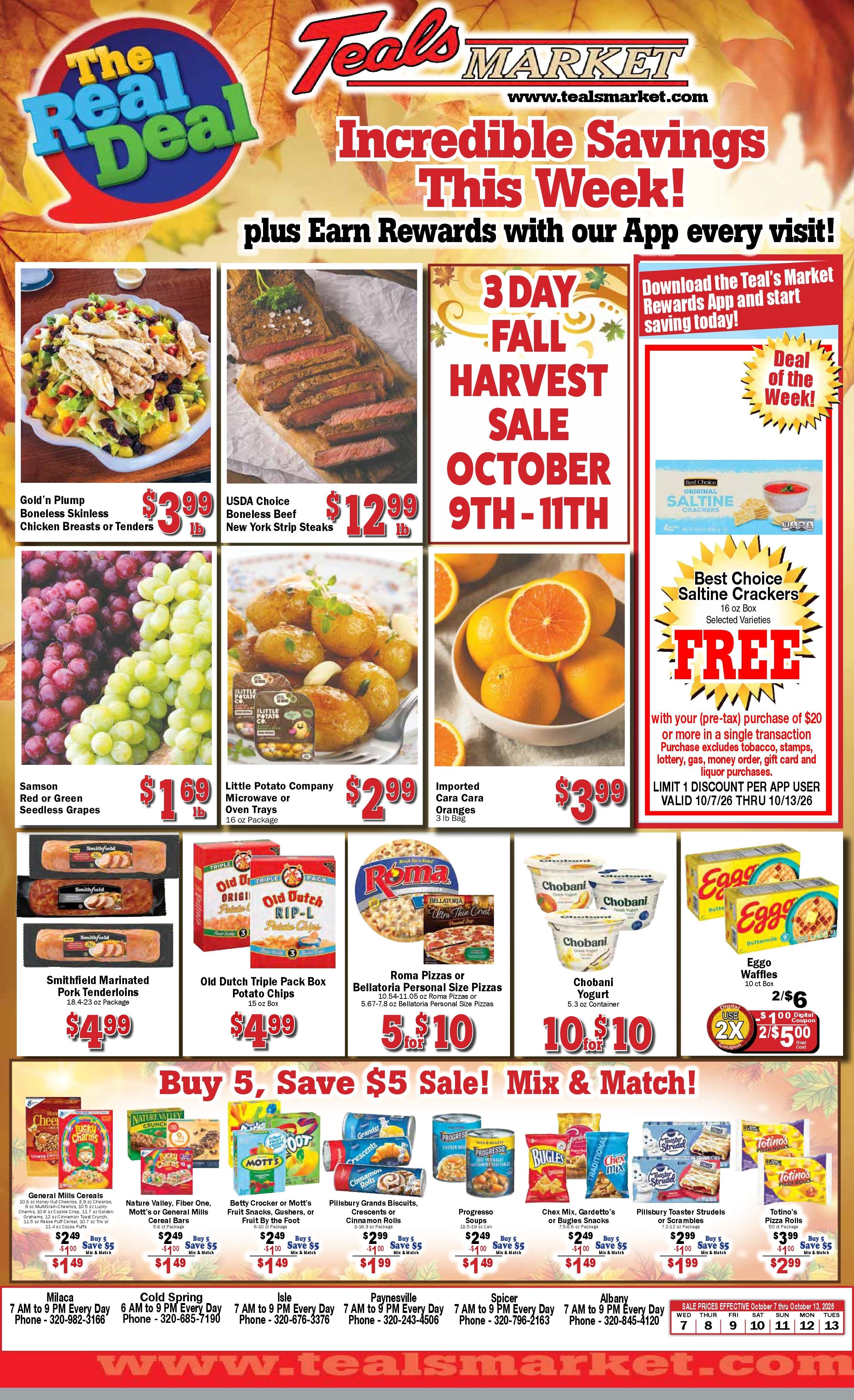 Teal's Market (Albany, Cold Spring and Spicer, MN) Weekly Ad October 7 - 13, 2026