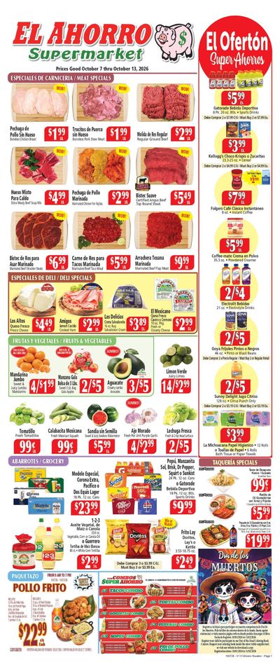 El Ahorro Supermarket (Alief Area, TX) Weekly Ad October 7 - 13, 2026