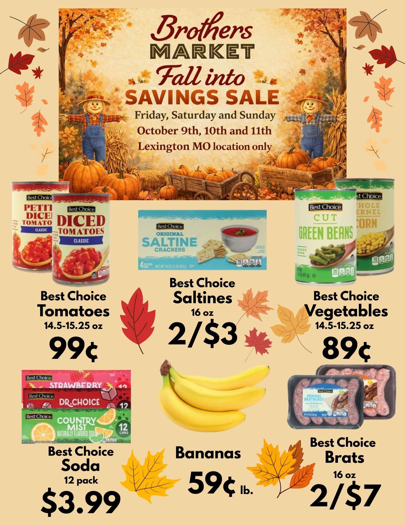 Brothers Market (Lexington, MO) 3 Day Sale Weekly Ad October 9 - 11, 2026