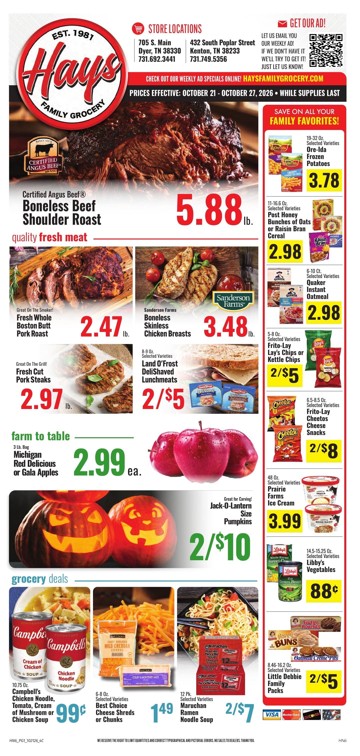 Hays Family Grocery Weekly Ad October 21 - 27, 2026