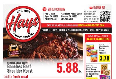 Hays Family Grocery Weekly Ad October 21 - 27, 2026