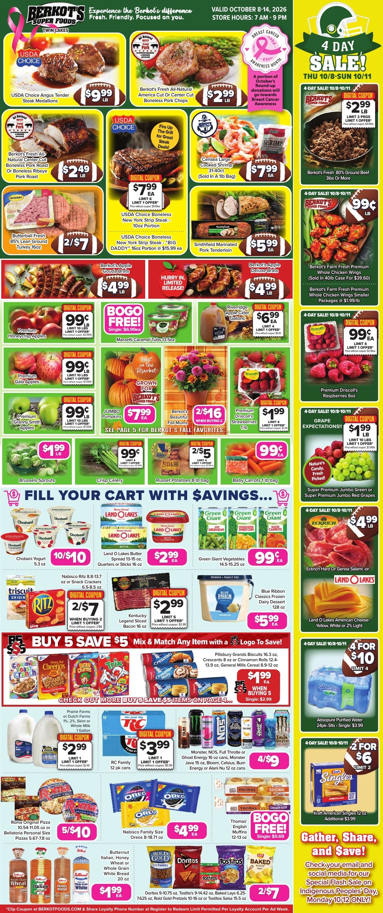 Berkot's Super Foods (Twin Lakes, WI) Weekly Ad October 8 - 14, 2026
