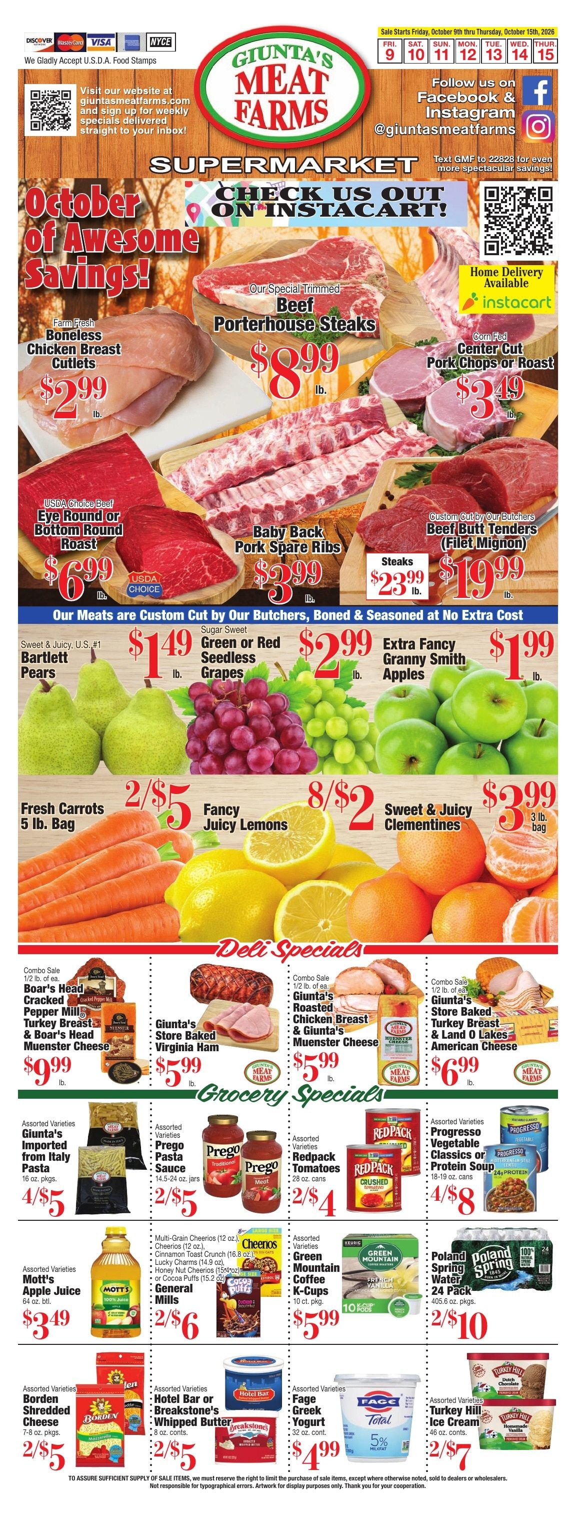 Giunta's Meat Farms (Bohemia and other locations, NY) Weekly Ad October 9 - 15, 2026