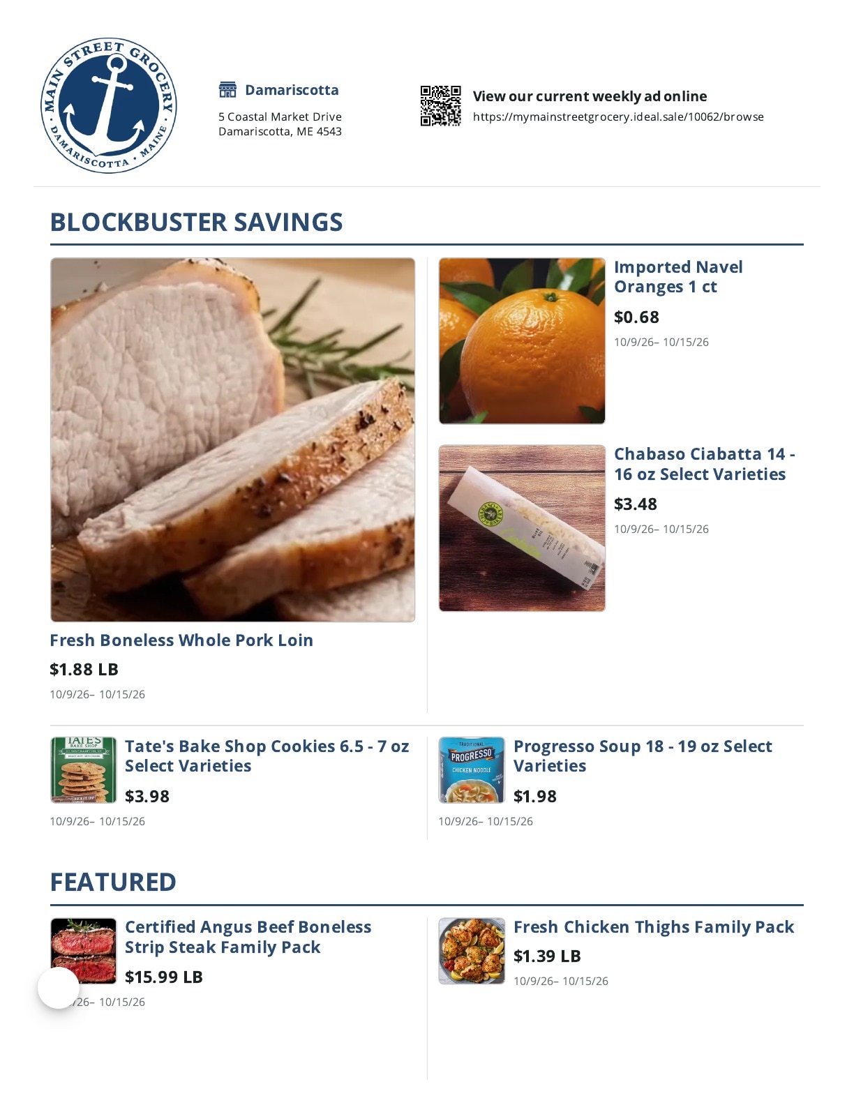 Main Street Grocery Weekly Ad October 9 - 15, 2026