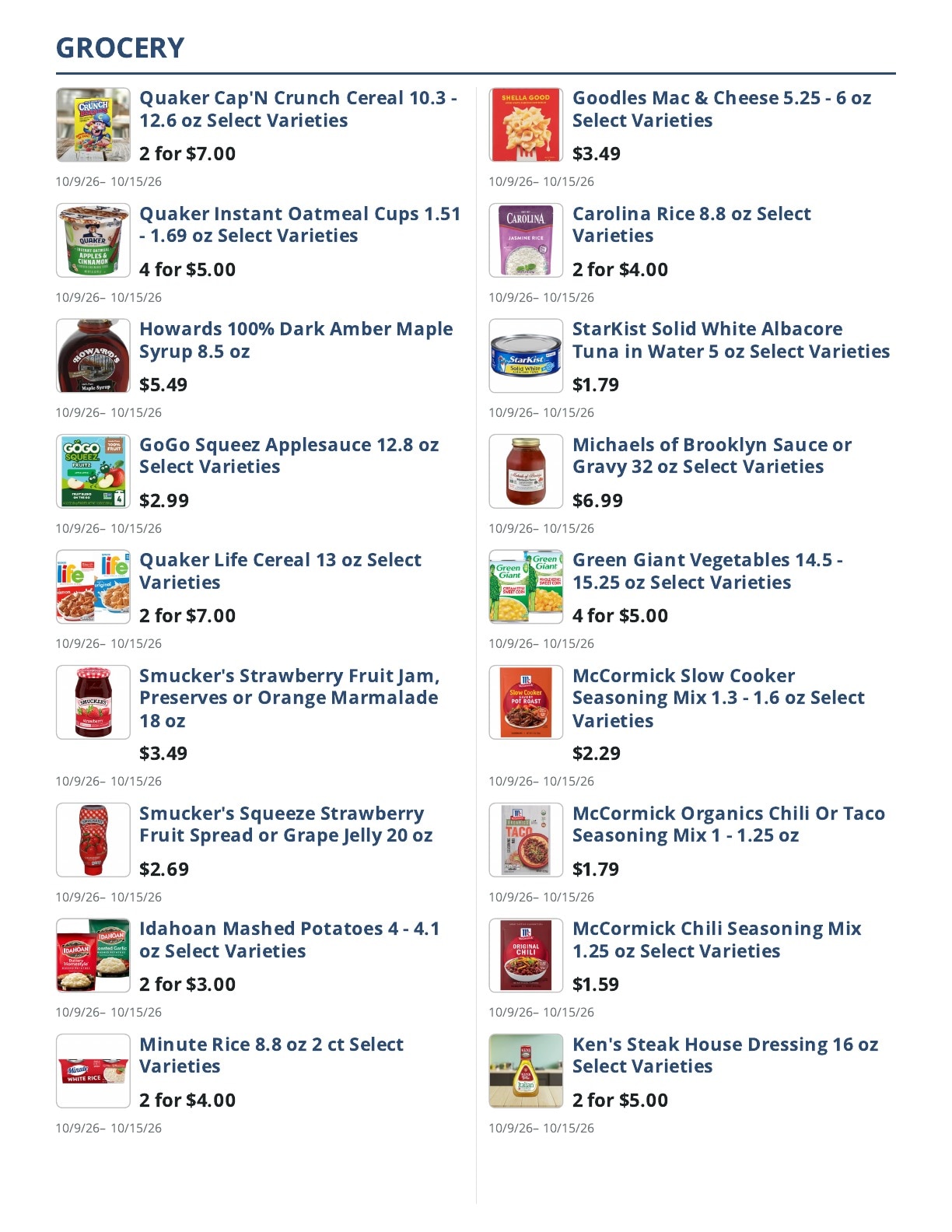 Main Street Grocery Weekly Ad October 9 - 15, 2026