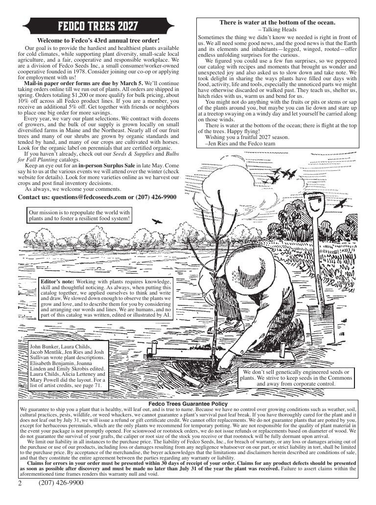 Fedco Seeds Trees Catalog Weekly Ad January 1 - December 31, 2027