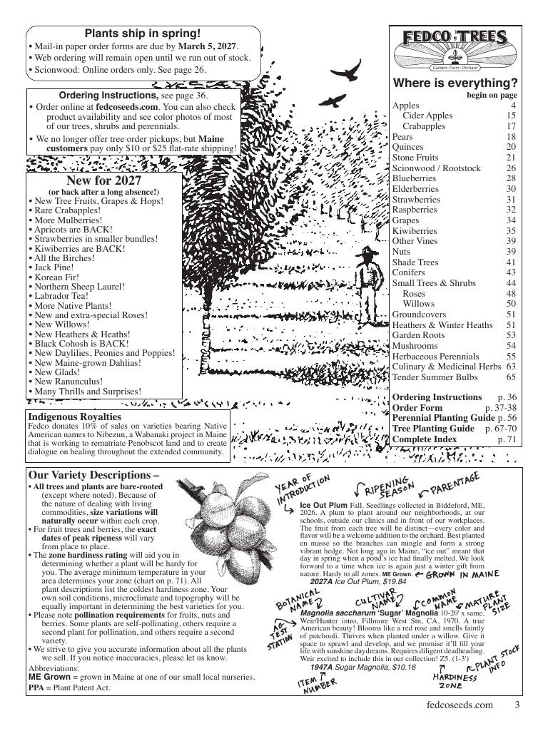 Fedco Seeds Trees Catalog Weekly Ad January 1 - December 31, 2027