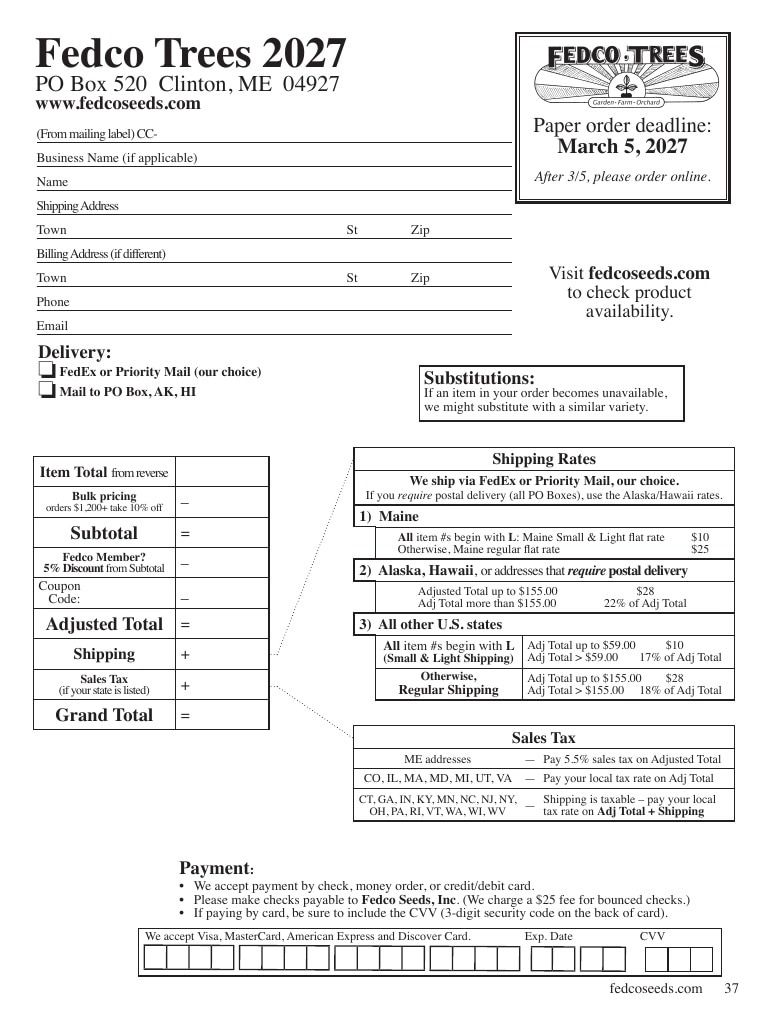 Fedco Seeds Trees Catalog Weekly Ad January 1 - December 31, 2027