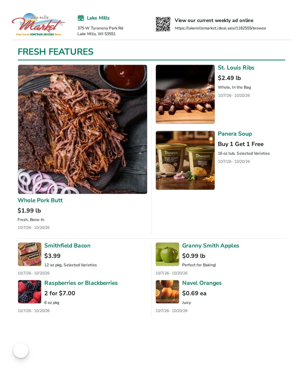 Lake Mills Market (Lake Mills, WI) Weekly Ad October 7 - 20, 2026