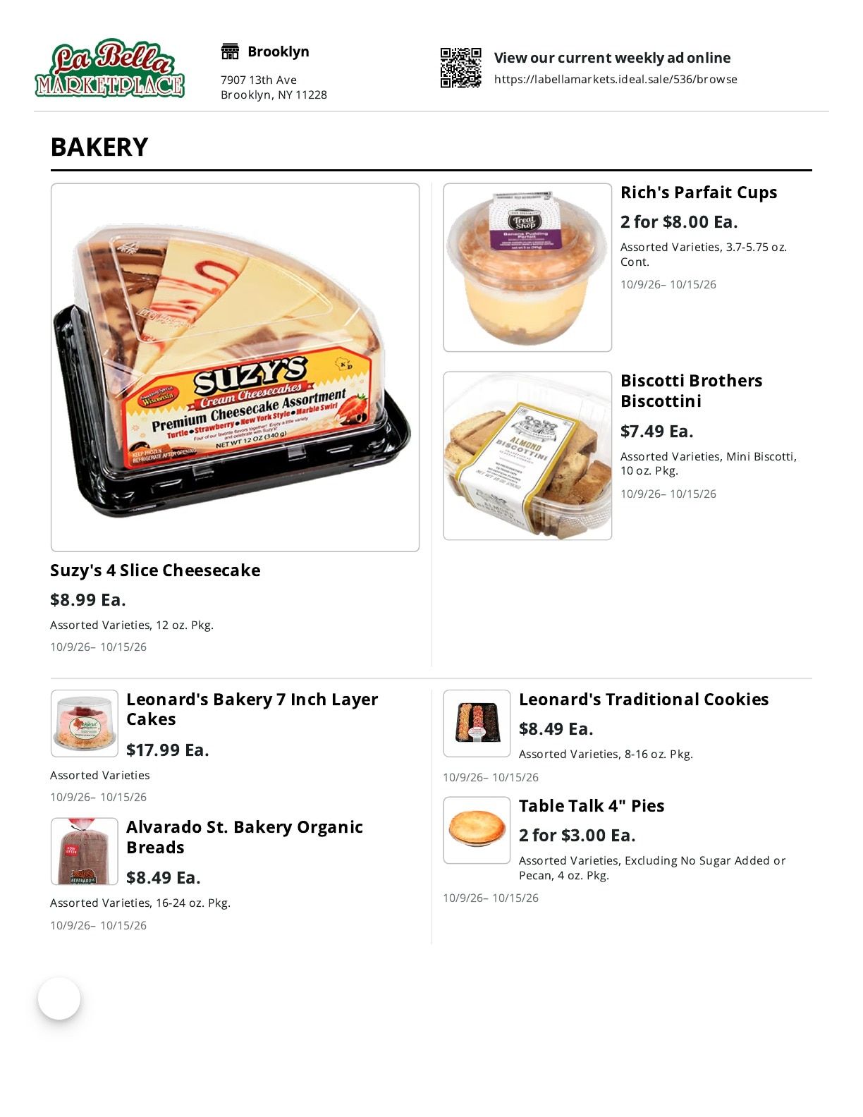 La Bella Marketplace Weekly Ad October 9 - 15, 2026