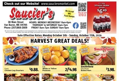 Saucier's Market (Van Buren, ME) Weekly Ad October 5 - 11, 2026
