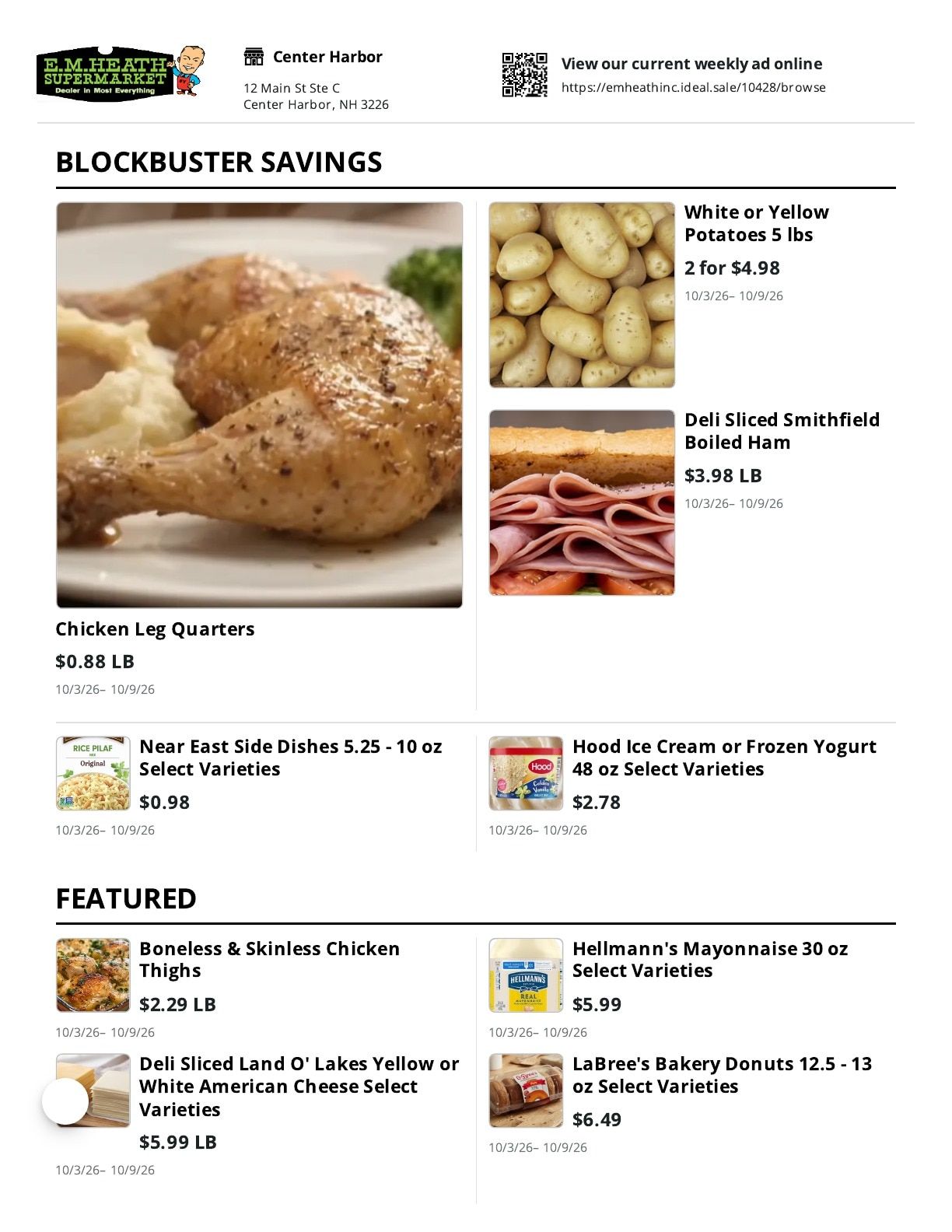 E.M. Heath Supermarket Weekly Ad October 3 - 9, 2026