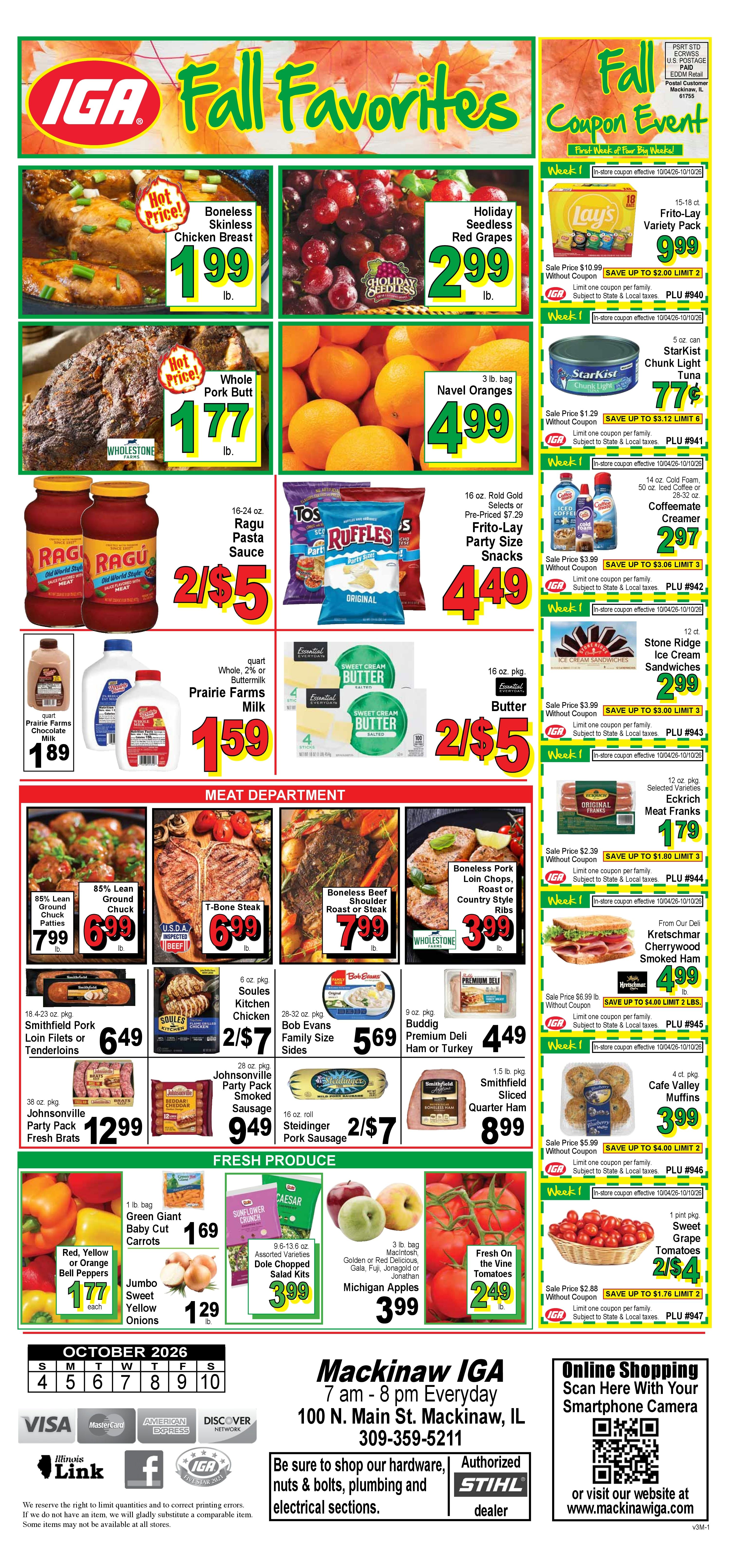 Mackinaw IGA (100 N. Main St., Mackinaw, IL) Weekly Ad October 4 - 10, 2026