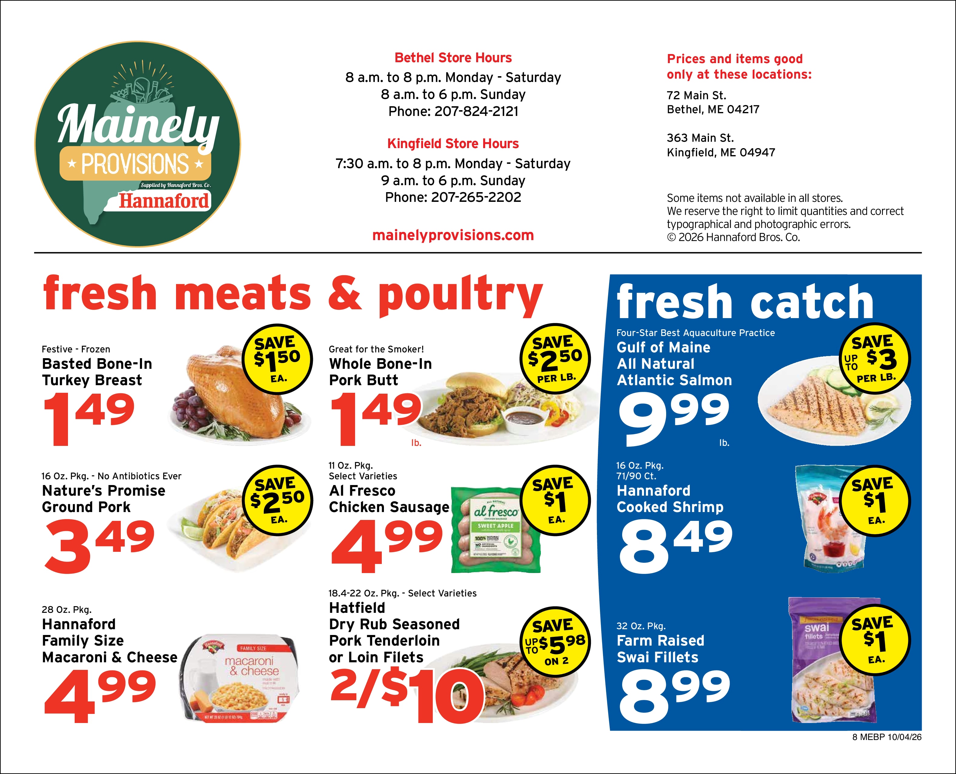Mainely Provisions (72 Main St., Bethel, ME) Weekly Ad October 4 - 10, 2026