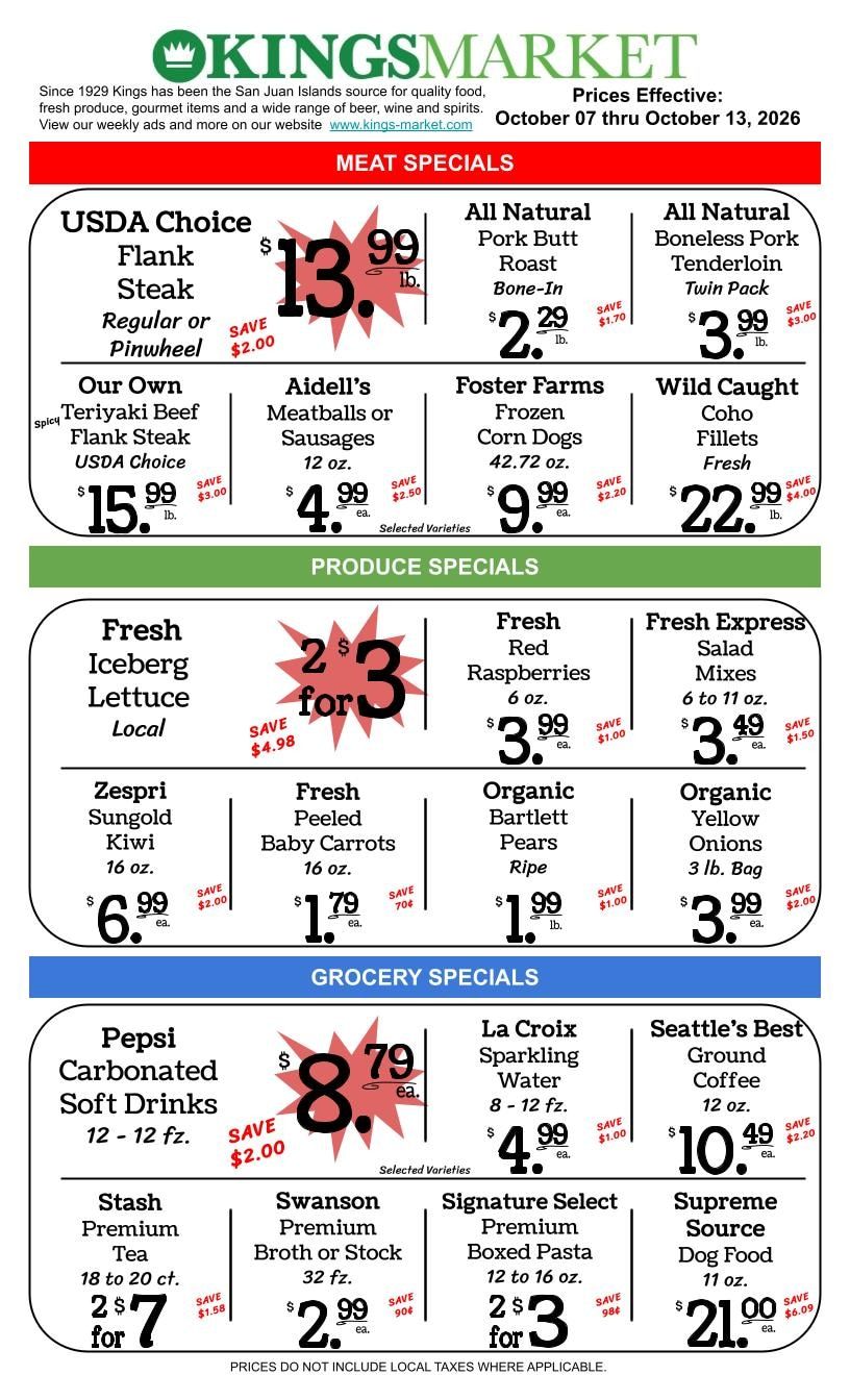 Kings Market Friday Harbor Weekly Ad October 7 - 13, 2026