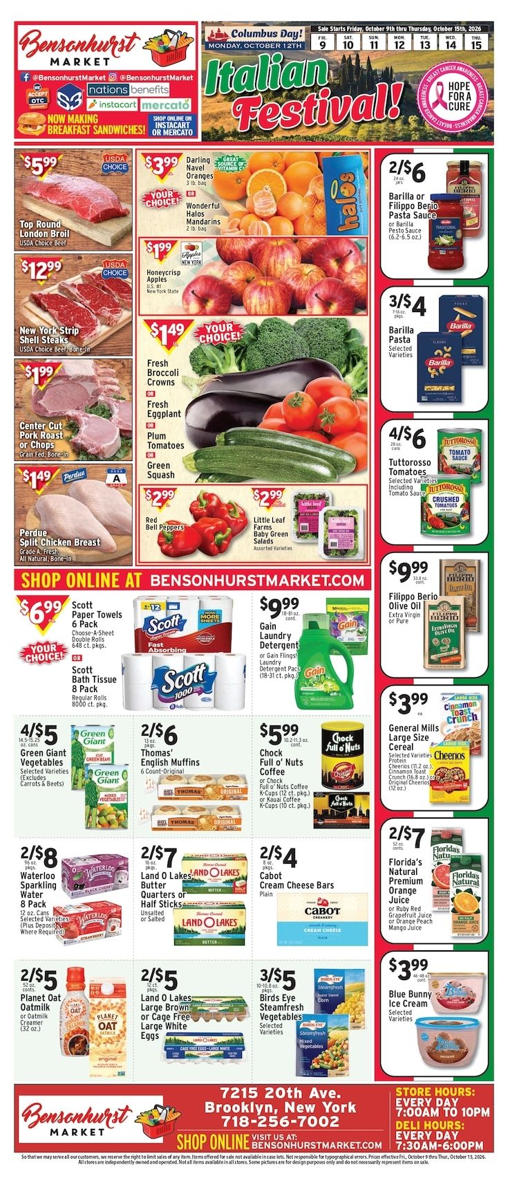 Bensonhurst Market Weekly Ad October 9 - 15, 2026