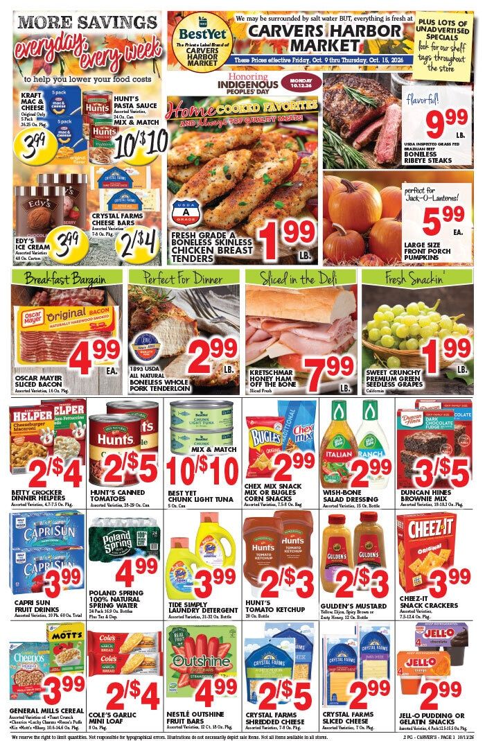 Carver's Harbor Market Weekly Ad October 9 - 15, 2026