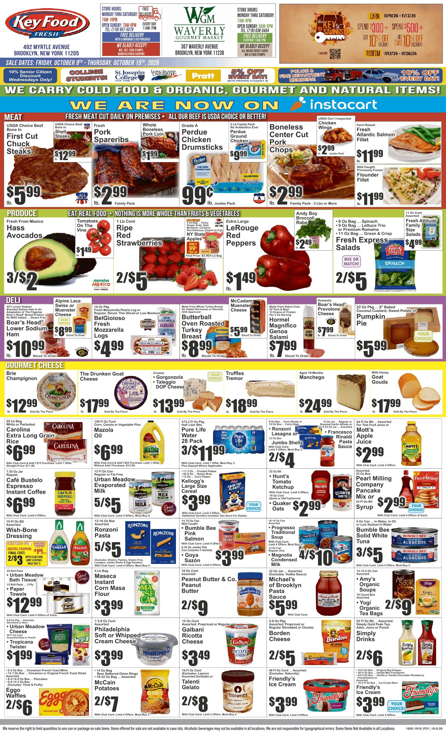 Waverly Gourmet Market (367 Waverly Ave., Brooklyn, NY) Key Food Weekly Ad October 9 - 15, 2026