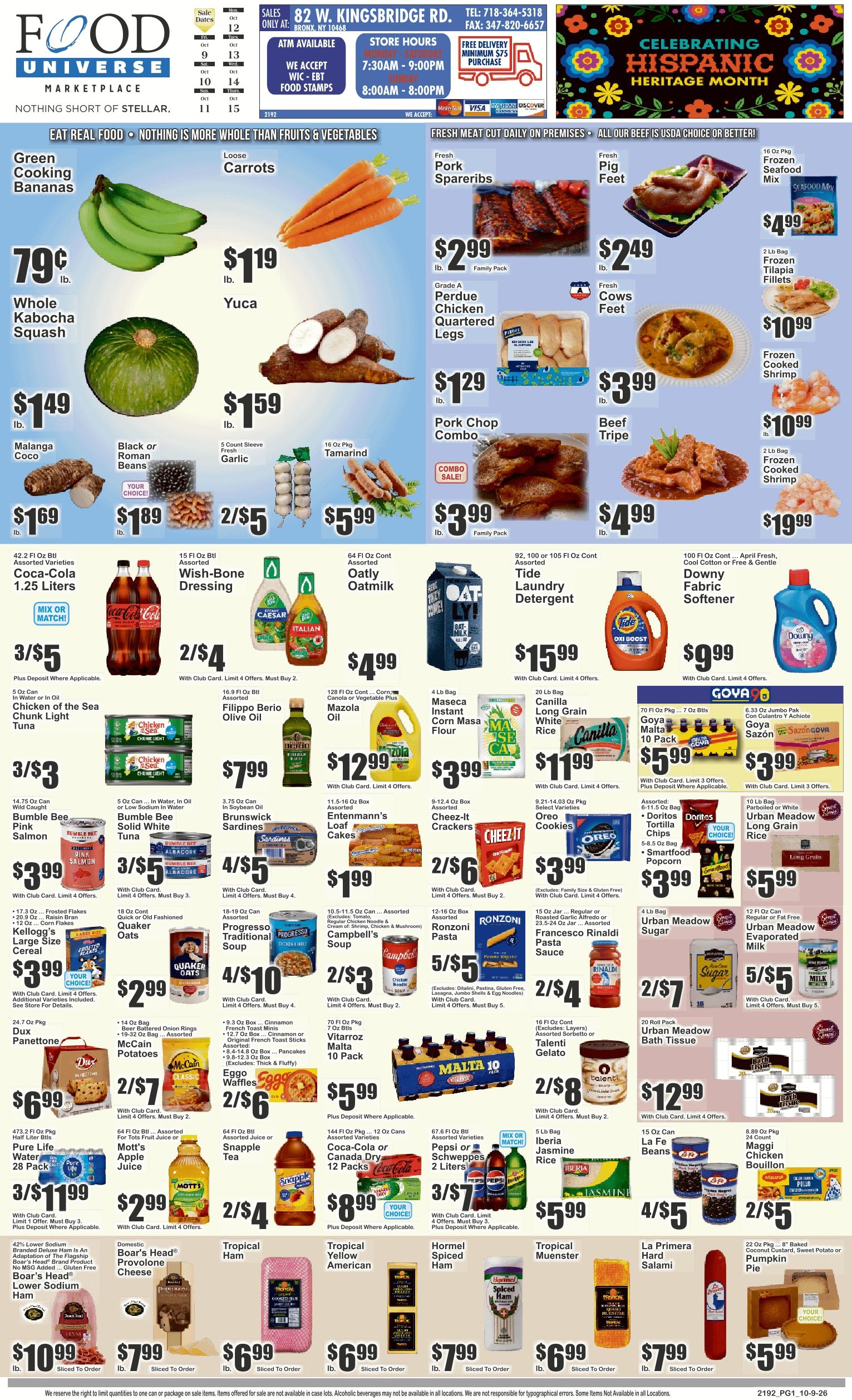 Food Universe (82 W. Kingsbridge Rd., Bronx, NY) Weekly Ad October 9 - 15, 2026