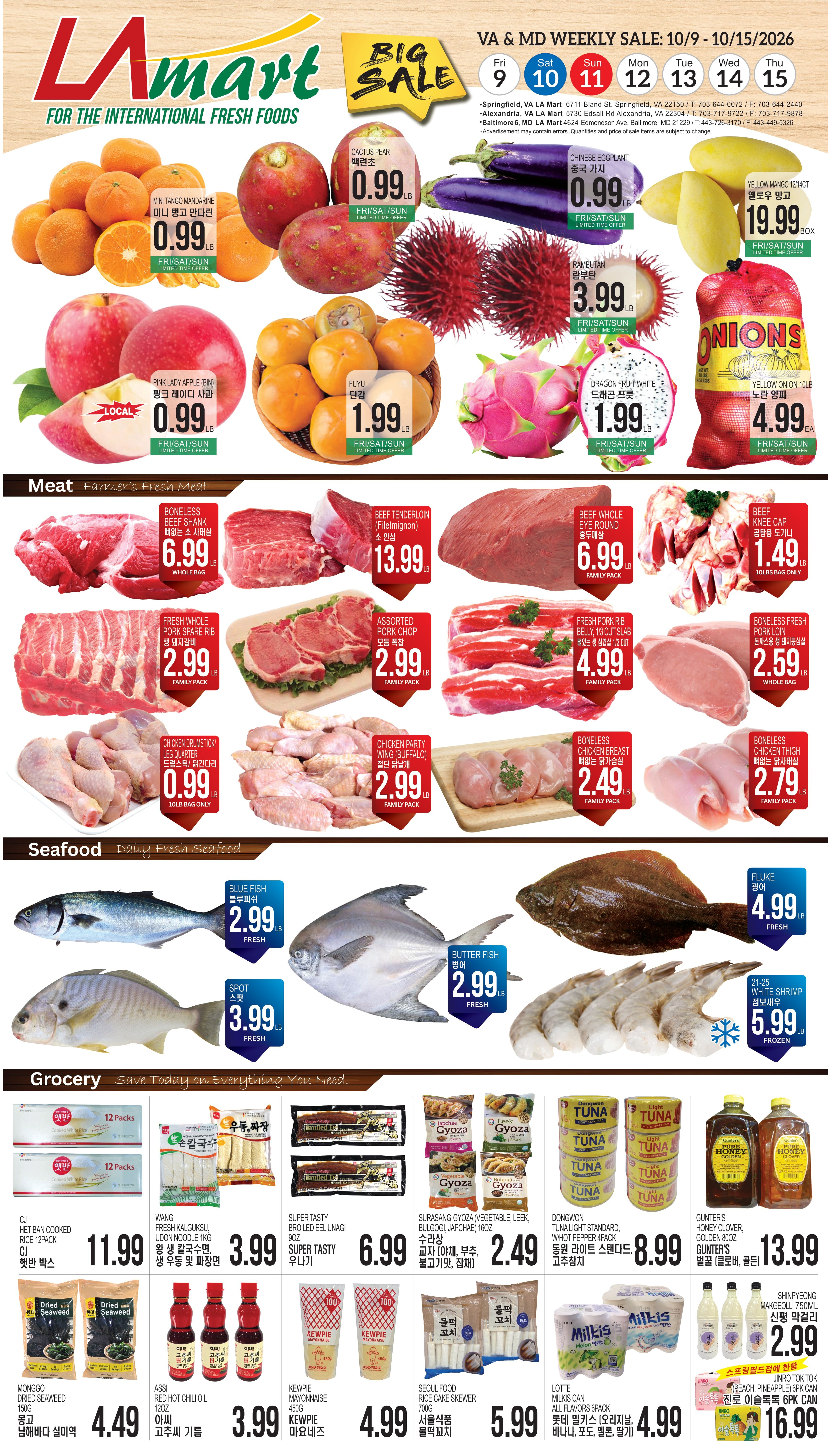 LA Mart Korean Weekly Ad October 9 - 15, 2026