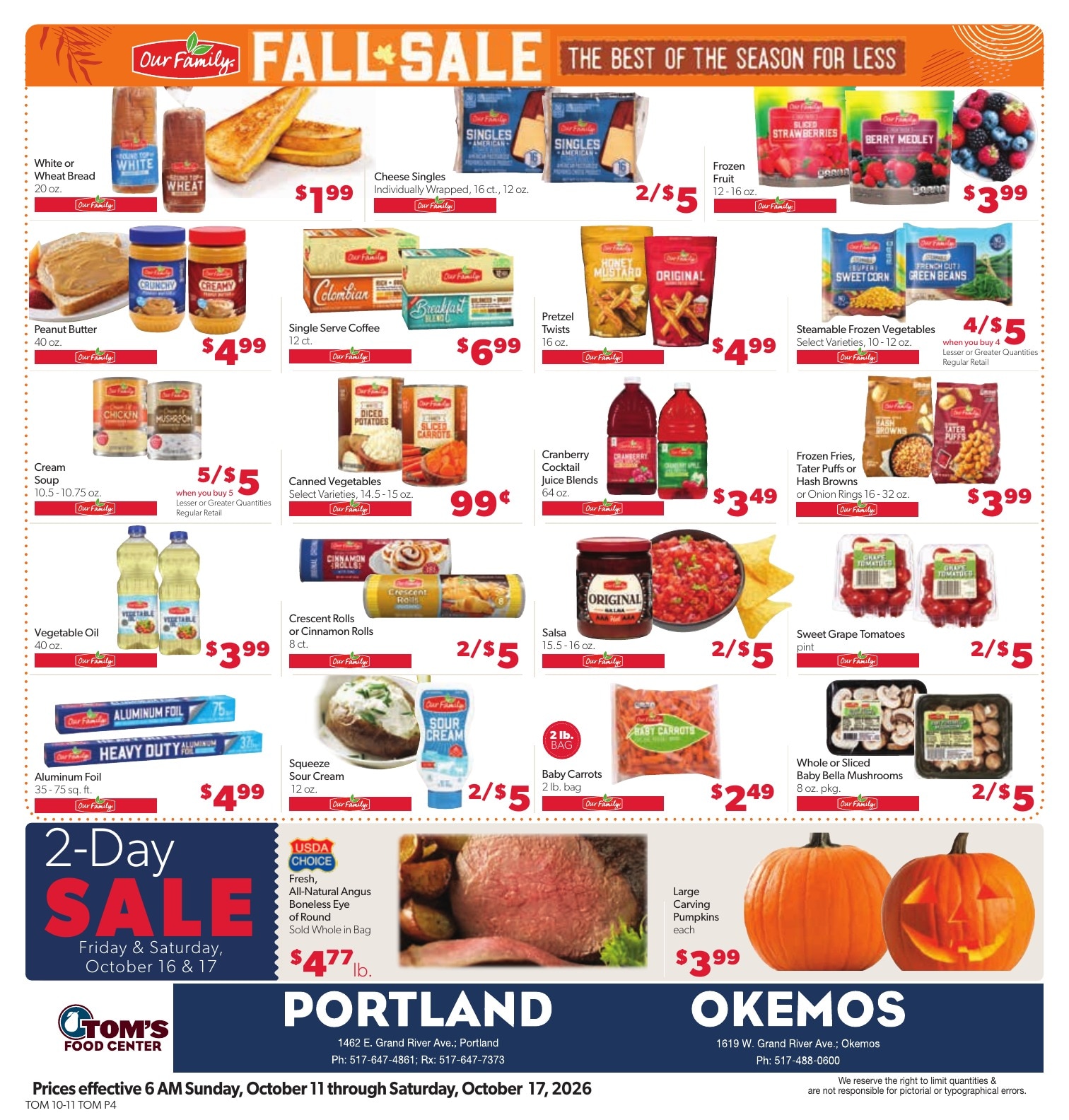 Tom's Food Center (Portland, MI) Weekly Ad October 11 - 17, 2026