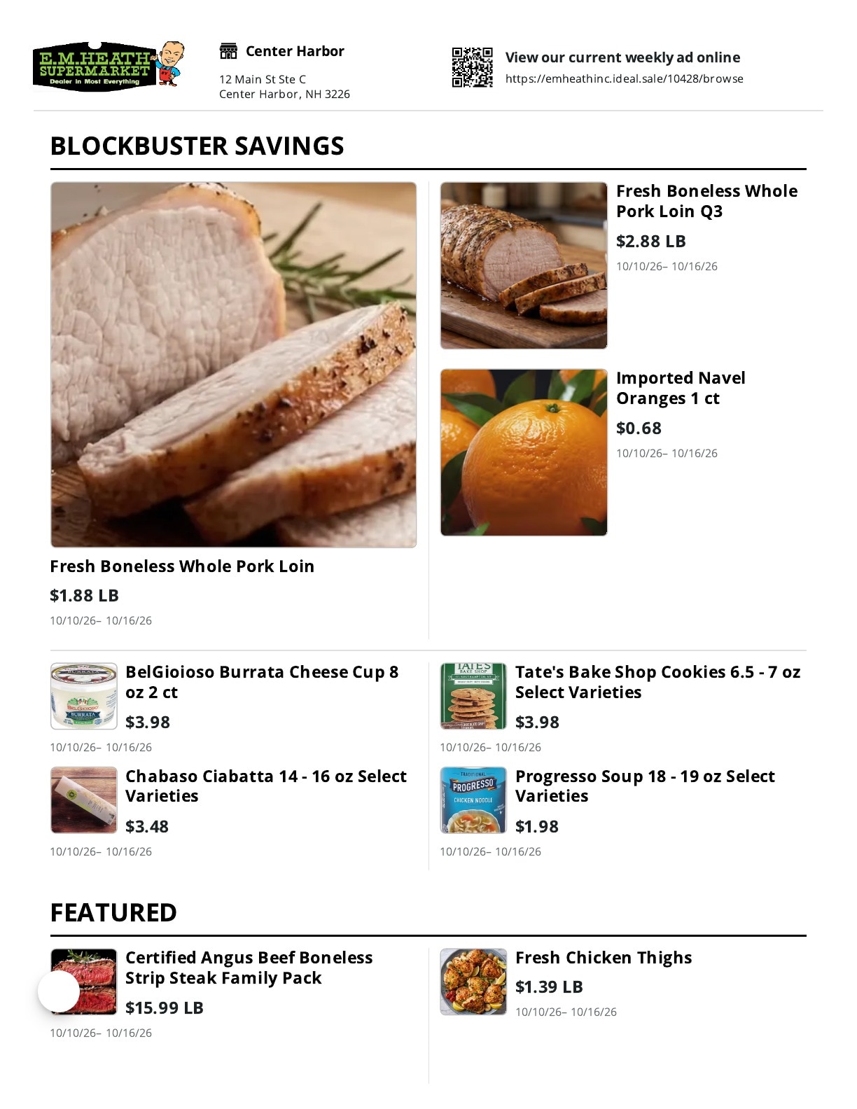 E.M. Heath Supermarket Weekly Ad October 10 - 16, 2026