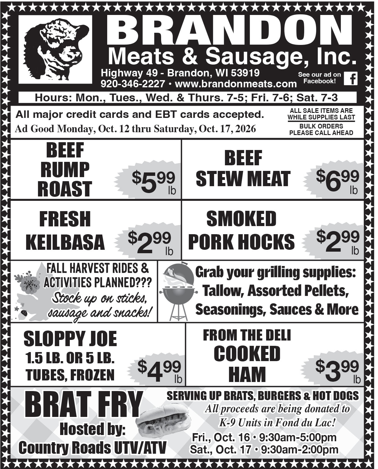 Brandon Meats & Sausage Weekly Ad October 12 - 17, 2026