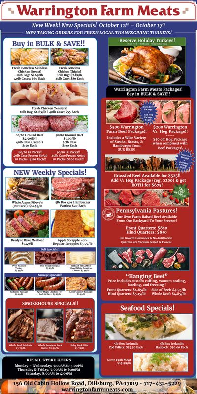 Warrington Farm Meats Weekly Specials Weekly Ad October 12 - 17, 2026