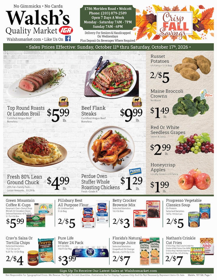 Walsh's Quality Market IGA Weekly Ad October 11 - 17, 2026