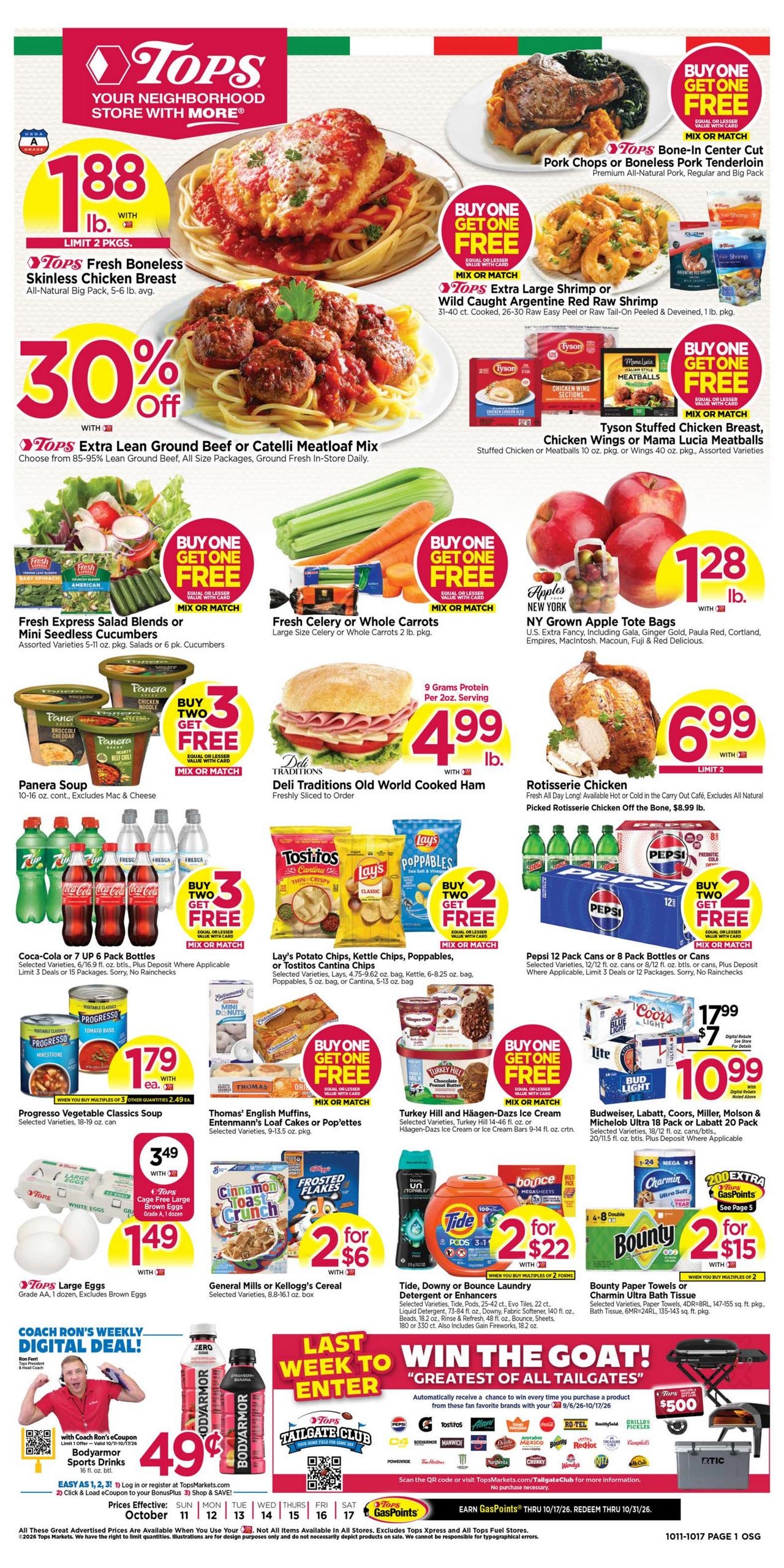 Tops Friendly Markets (Findley Lake Area, NY) Weekly Ad October 11 - 17, 2026