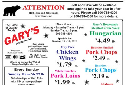 Gary's Quality Foods Weekly Ad October 11 - 17, 2026