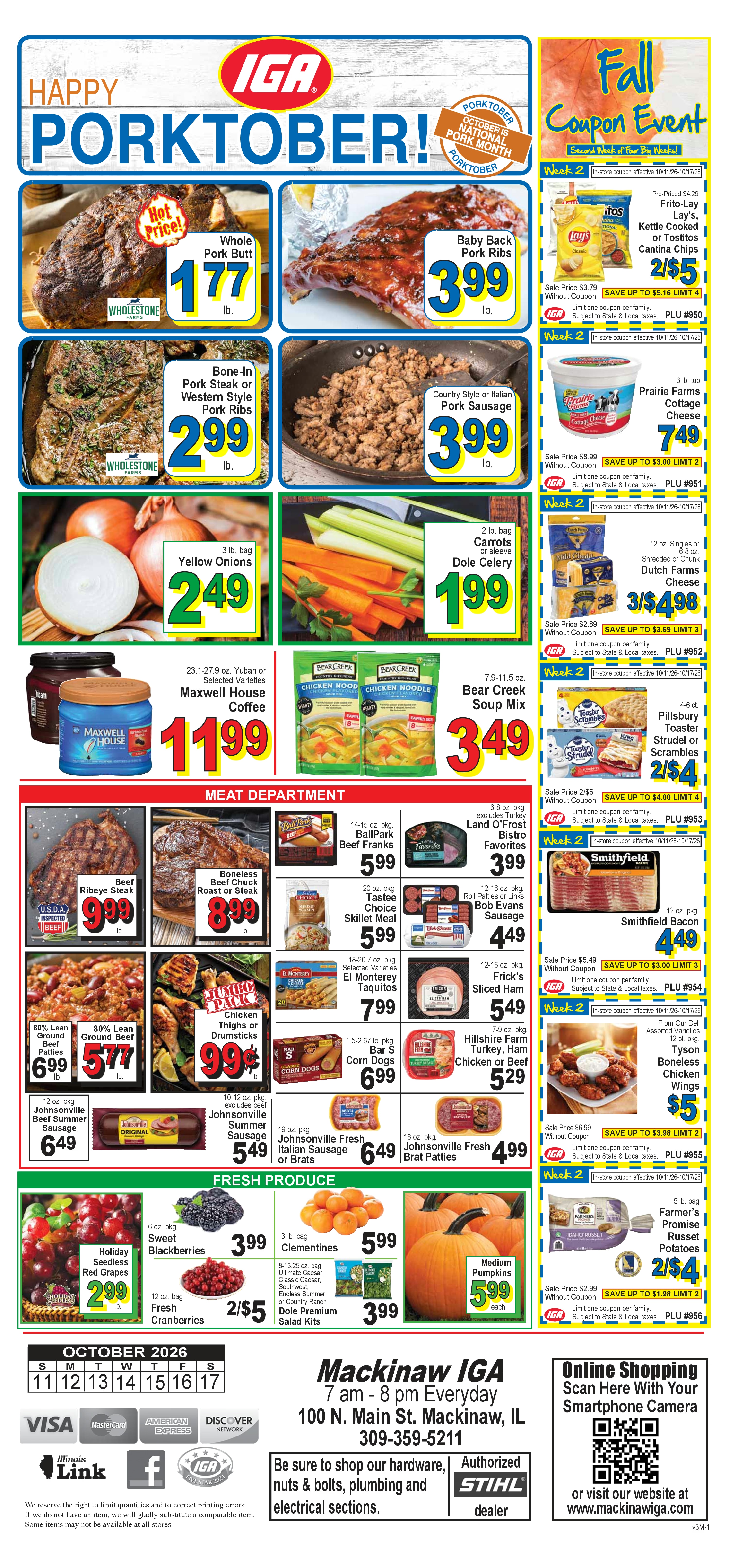 Mackinaw IGA (100 N. Main St., Mackinaw, IL) Weekly Ad October 11 - 17, 2026