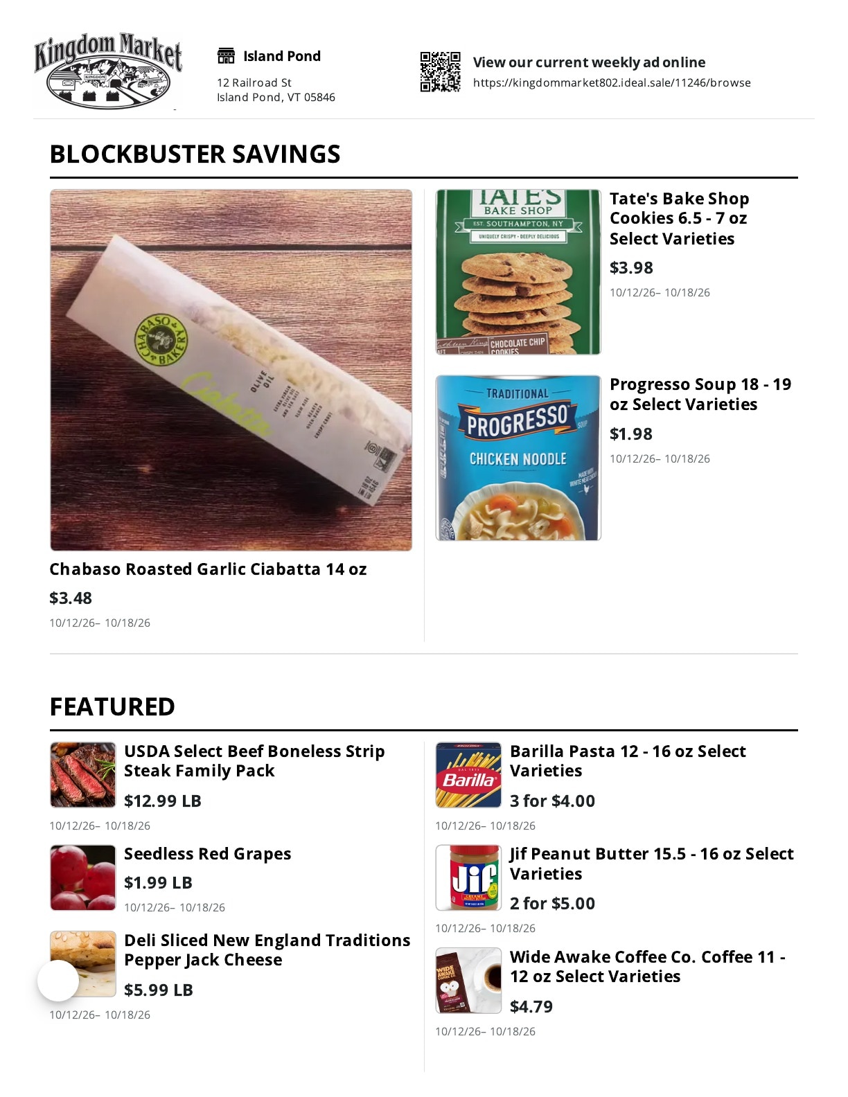 Kingdom Market Weekly Ad October 12 - 18, 2026