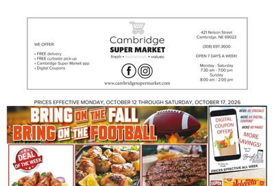 Cambridge Super Market Great Deals This Week! Weekly Ad October 12 - 17, 2026