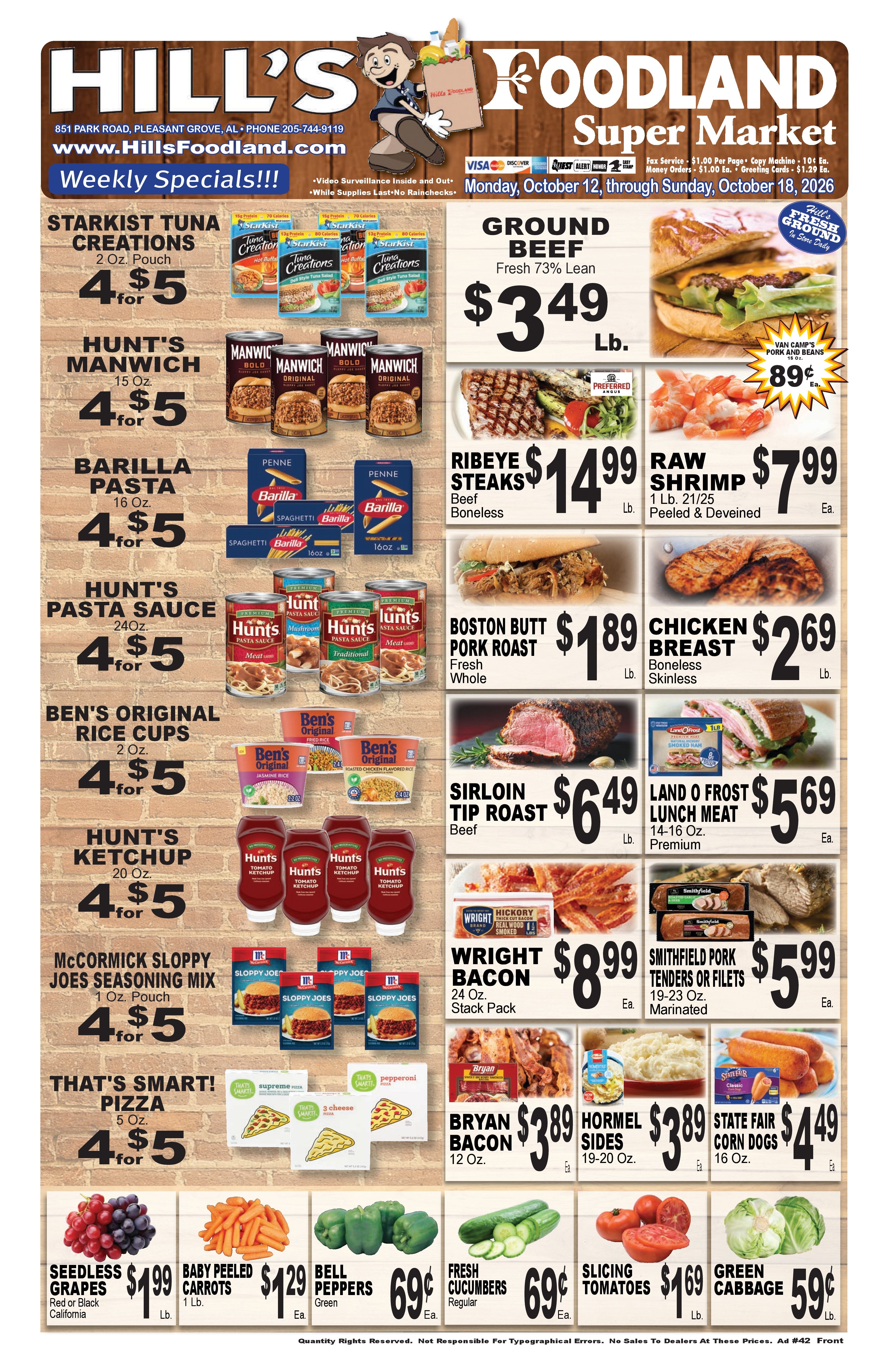 Hill's Foodland (851 Park Road, Pleasant Grove, AL) Weekly Ad October 12 - 18, 2026
