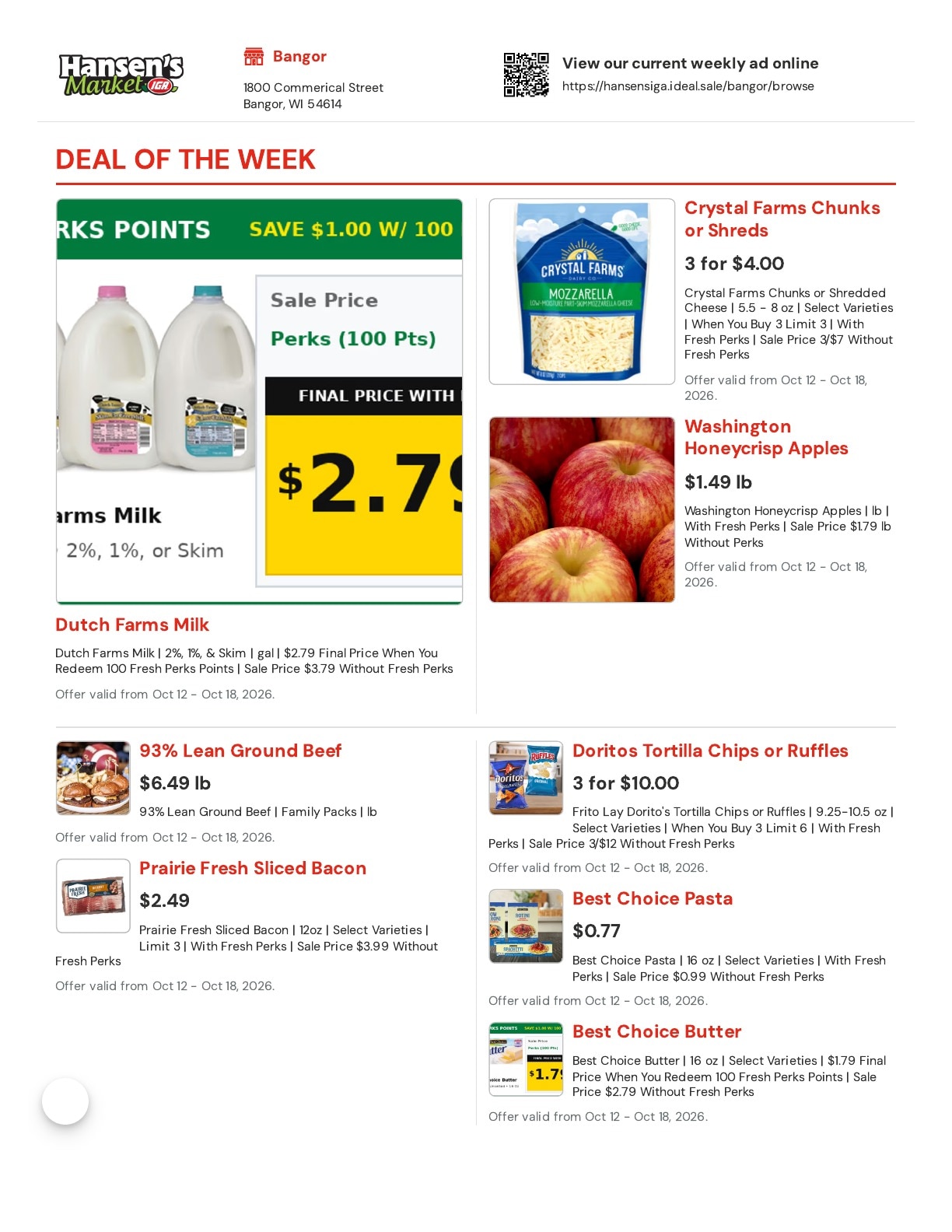 Hansen's IGA (Bangor, WI) Weekly Ad October 12 - 18, 2026