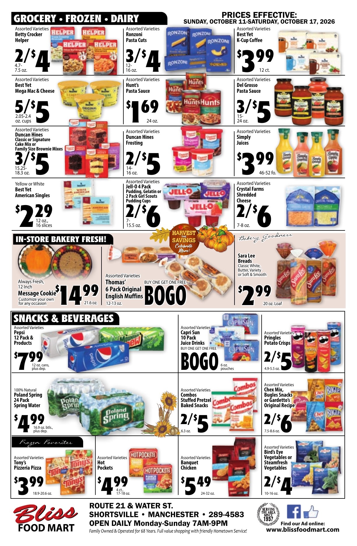 Bliss Shur Fine Food Mart Weekly Ad October 11 - 17, 2026