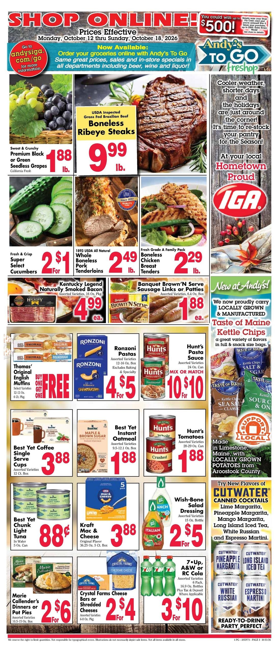 Andy's IGA Foodliner Weekly Ad October 11 - 17, 2026