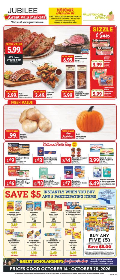 Trout's Jubilee Foods Weekly Ad October 14 - 20, 2026