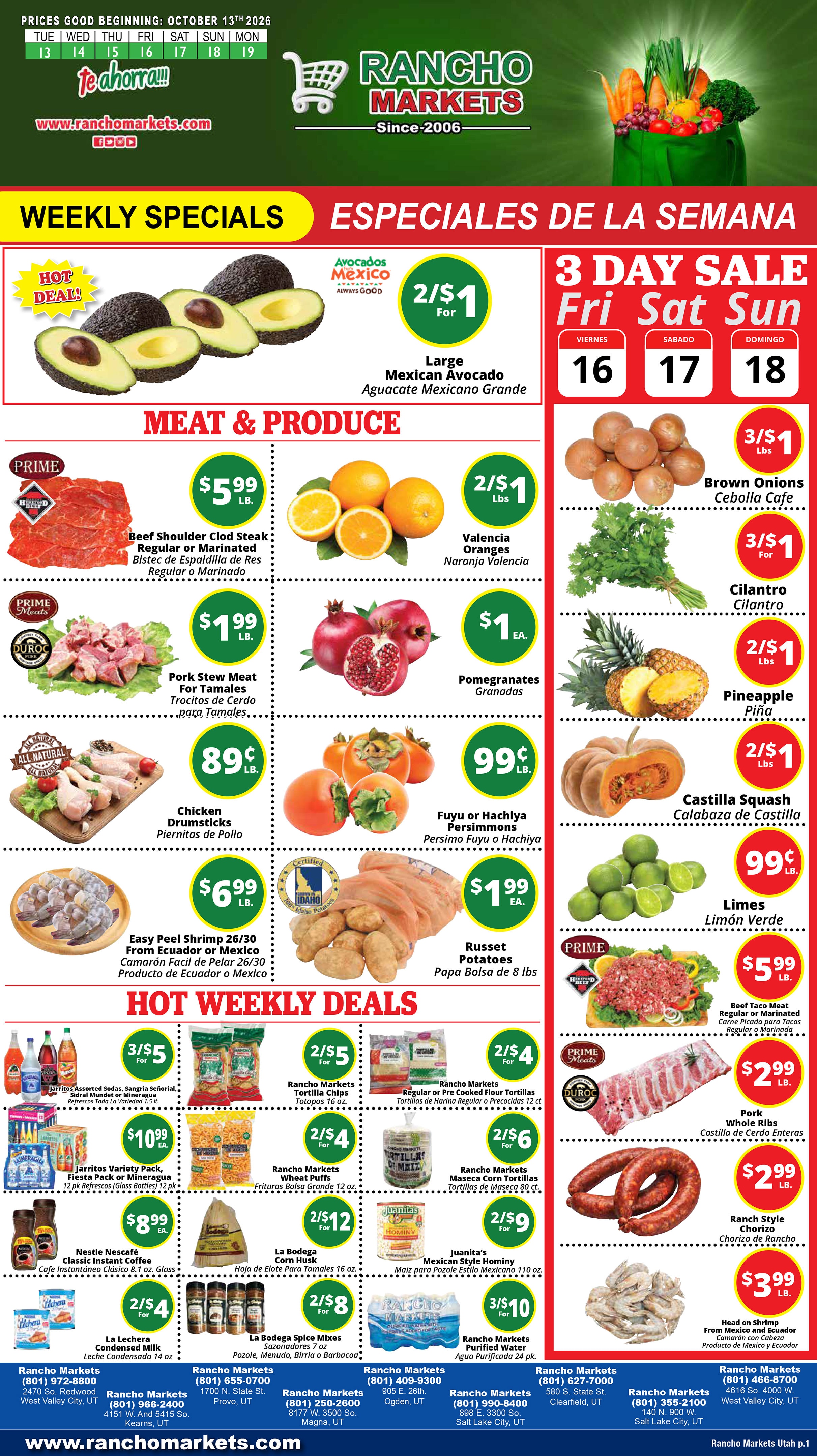 Rancho Markets Weekly Ad October 13 - 19, 2026