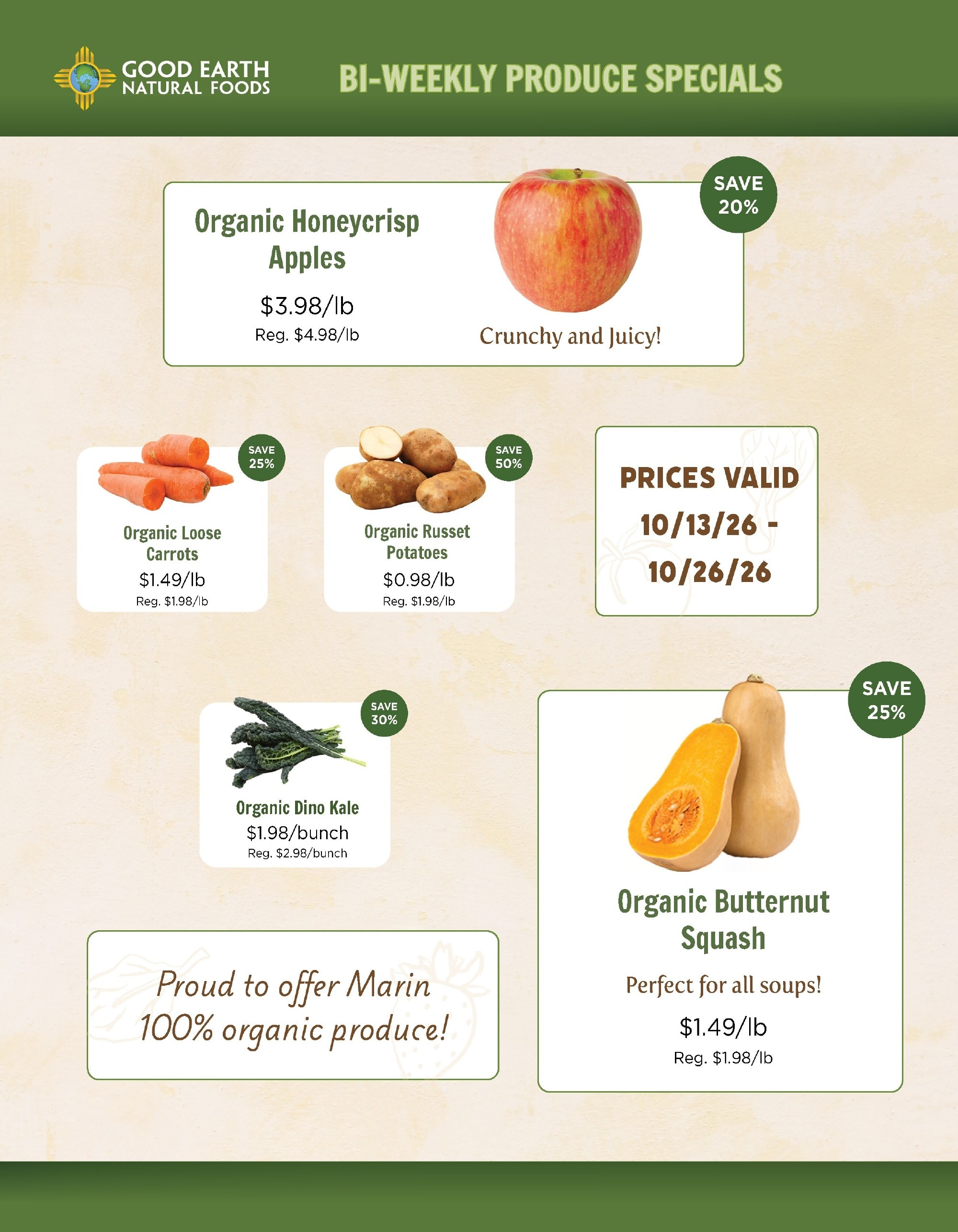 Good Earth Natural Foods Produce Specials Weekly Ad October 13 - 26, 2026