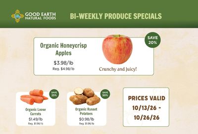 Good Earth Natural Foods Produce Specials Weekly Ad October 13 - 26, 2026