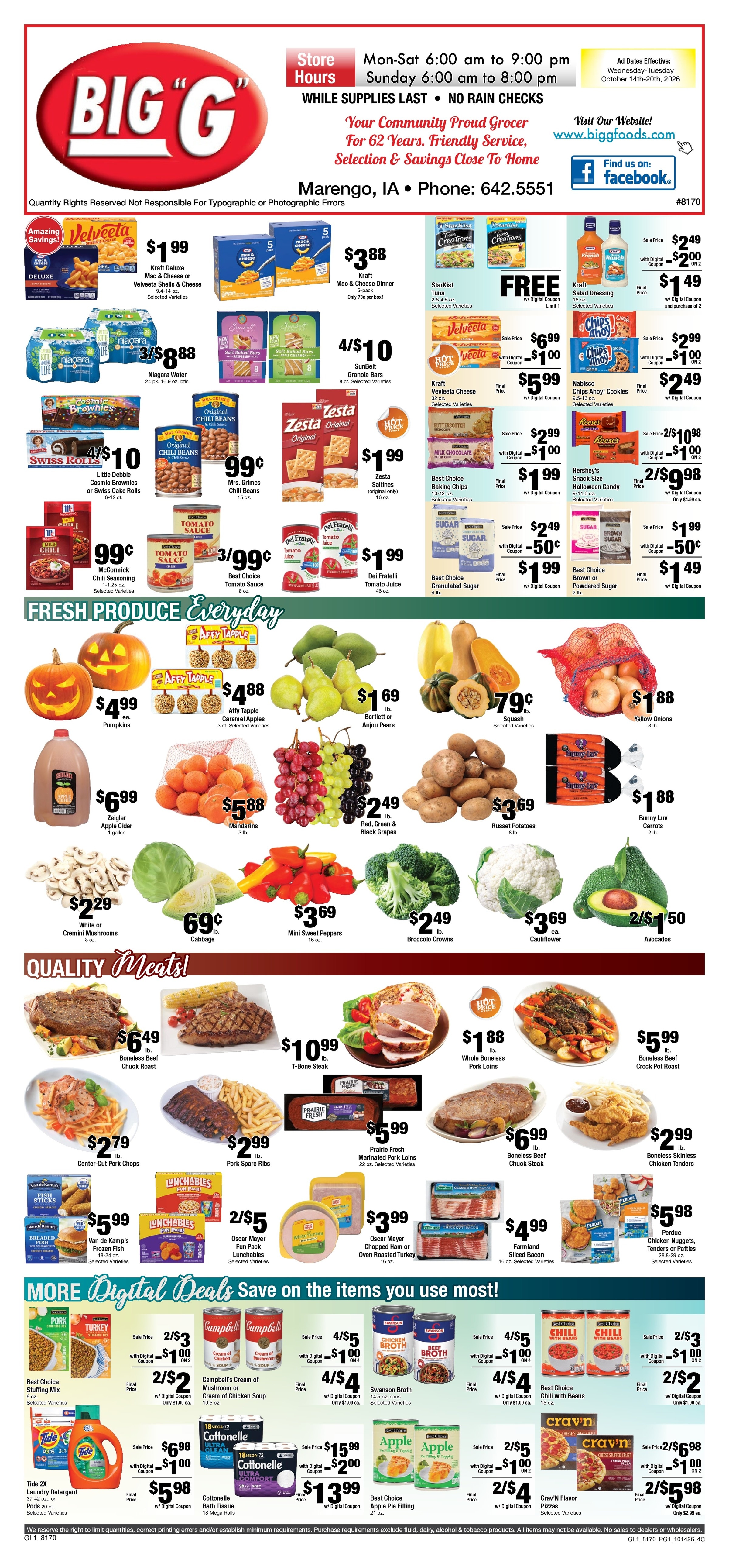 Big G Foods Great Deals This Week! Weekly Ad October 14 - 20, 2026